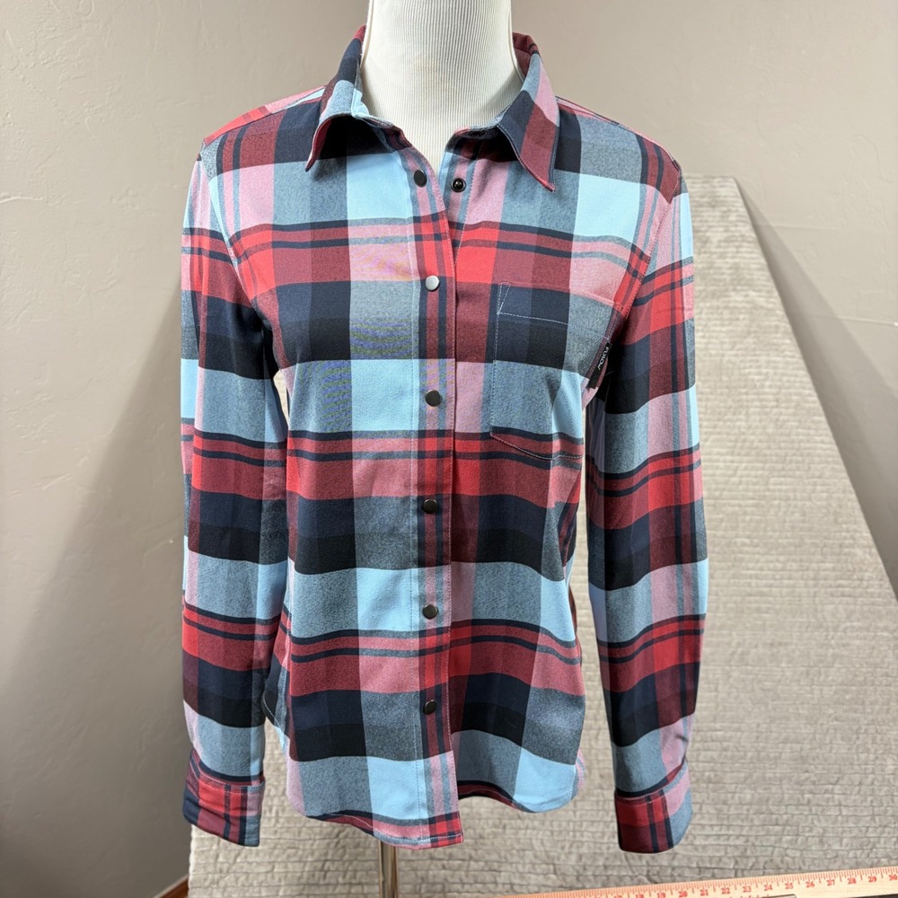 Flylow Womens 1751-2023 Plaid Snap Front Long Sleeve Shirt Red Blue Small